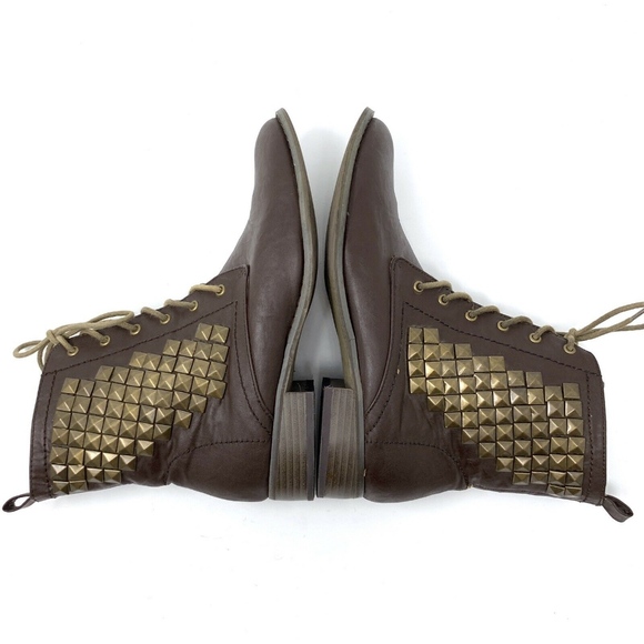 Forever 21 Brown Gold Studded Leather Combat Boots - Picture 6 of 7